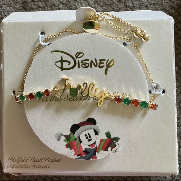 Disney Tis the Season to be Jolly 14k Gold Flash Plated Adjustable Bracelet Xmas - Picture 1 of 5